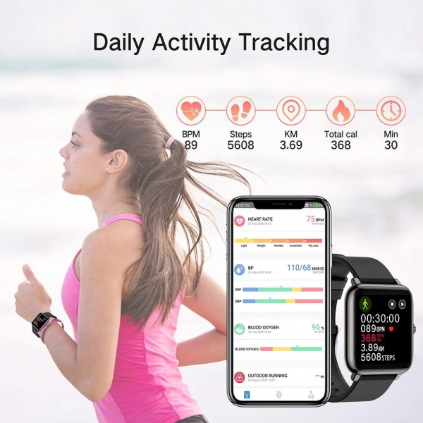 Smartwatch Fitness Tracker Schrittzähler Stoppuhr SMS Damen Herren für IOS Android